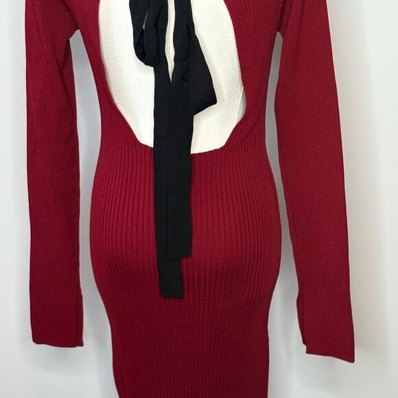 Jason Wu Collective Off the Shoulder Back Tie Maroon Sweater Dress Womens Medium - Picture 7 of 10
